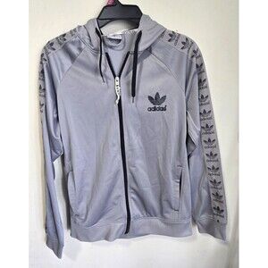 Adidas Originals Gray Zip Hoodie Trefoil Logo Tape Hooded Jacket Women’s Med